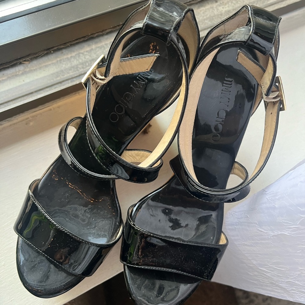 Jimmy Choo Black Patent Leather Strappy Heels